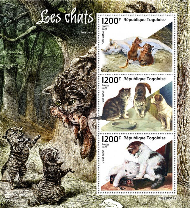 Togo 2022 MNH Cats Stamps Domestic Cat Animals Pets 3v M/S