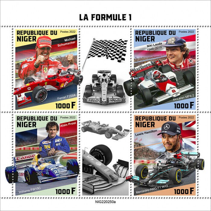 Niger 2022 MNH Sports Stamps Formula 1 F1 Niki Lauda Lewis Hamilton 4v M/S