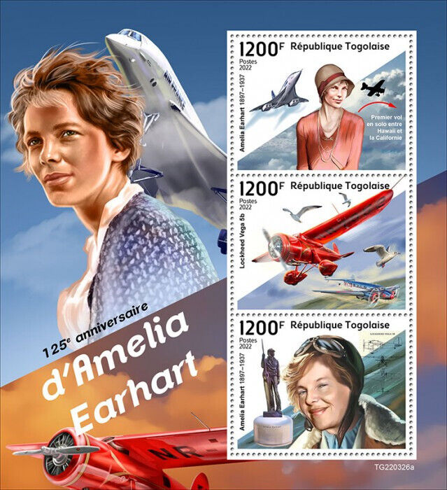 Togo 2022 MNH Aviation Pioneers Stamps Amelia Earhart Lockheed Aircraft 3v M/S