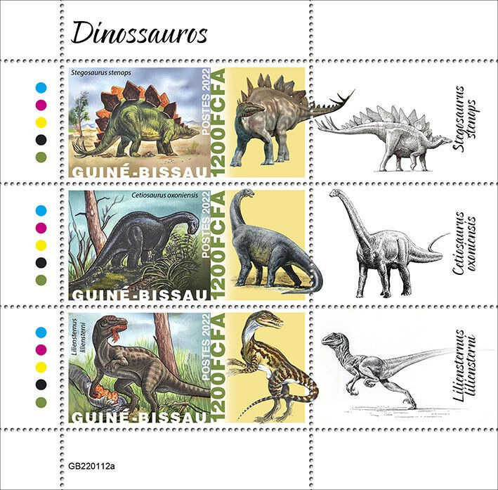 Guinea-Bissau 2022 MNH Dinosaurs Stamps Prehistoric Animals Stegosaurus 3v M/S