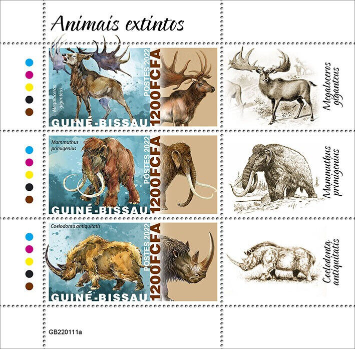 Guinea-Bissau 2022 MNH Extinct Animals Stamps Prehistoric Animals Mammoth 3v M/S