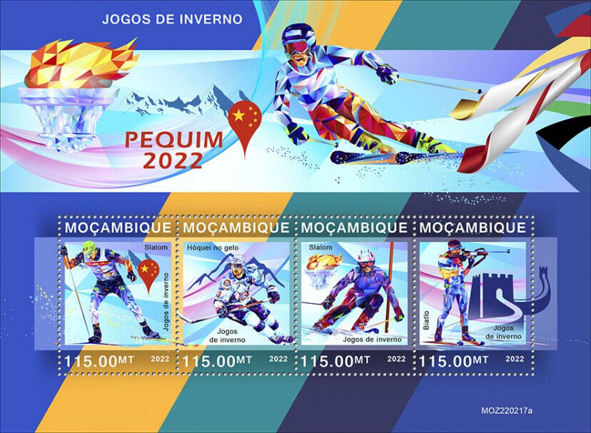 Mozambique 2022 MNH Winter Olympics Stamps Beijing 2022 Skiing Sports 4v M/S