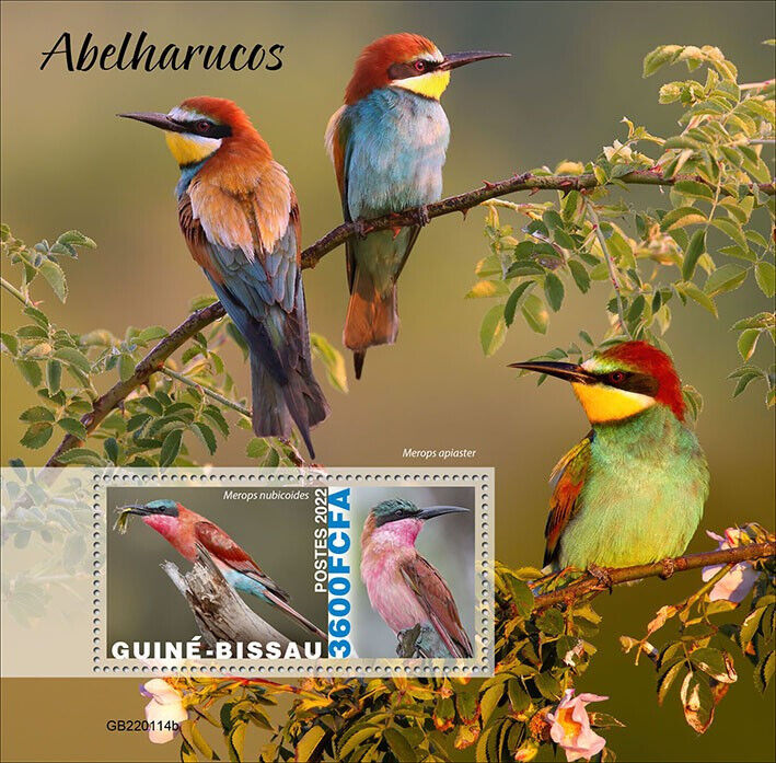 Guinea-Bissau 2022 MNH Birds on Stamps Bee-Eaters Carmine Bee-Eater 1v S/S