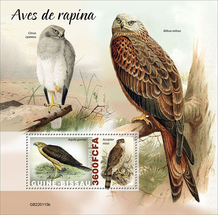 Guinea-Bissau 2022 MNH Birds of Prey on Stamps Gurney's Eagle Raptors 1v S/S