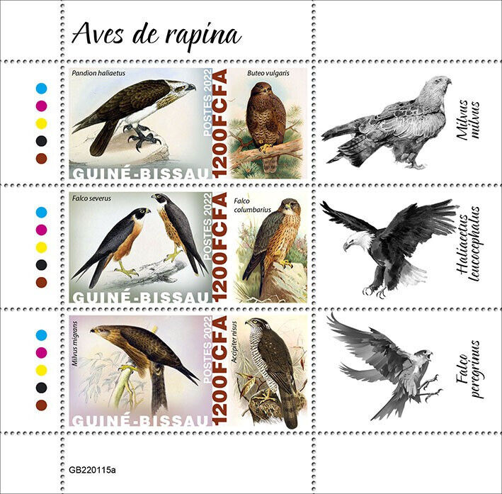 Guinea-Bissau 2022 MNH Birds of Prey on Stamps Osprey Black Kite Raptors 3v M/S