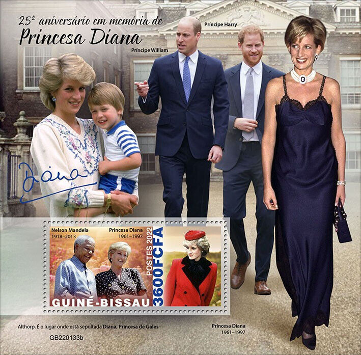 Guinea-Bissau 2022 MNH Royalty Stamps Princess Diana Nelson Mandela 1v S/S