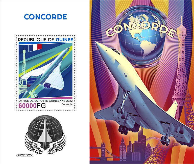 Guinea 2022 MNH Aviation Stamps Concorde Aircraft Eiffel Tower 1v S/S