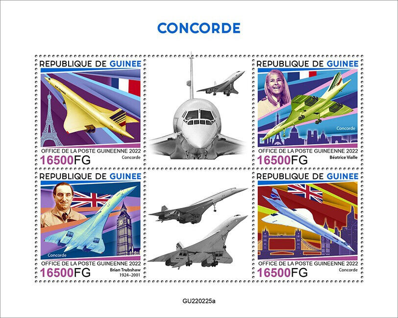 Guinea 2022 MNH Aviation Stamps Concorde Aircraft Big Ben Eiffel Tower 4v M/S