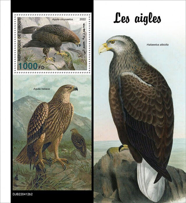 Djibouti 2022 MNH Birds of Prey on Stamps Eagles Golden Eagle Raptors 1v S/S II