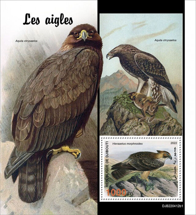 Djibouti 2022 MNH Birds of Prey on Stamps Eagles Little Eagle Raptors 1v S/S I
