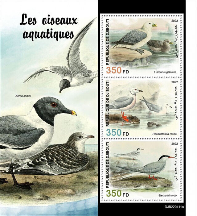 Djibouti 2022 MNH Water Birds on Stamps Fulmar Ross's Gull Common Tern 3v M/S