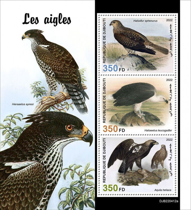 Djibouti 2022 MNH Birds of Prey on Stamps Eagles Sea Eagle Raptors 3v M/S
