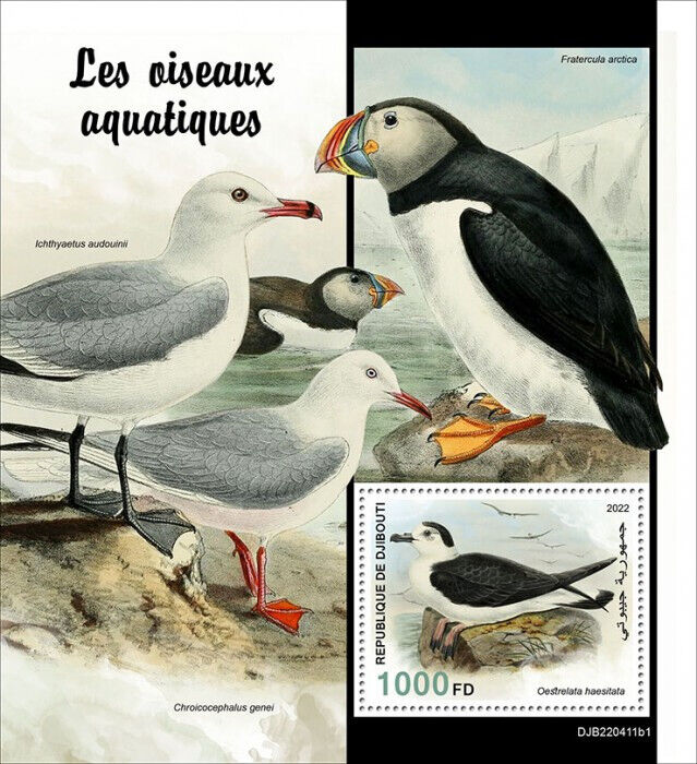 Djibouti 2022 MNH Water Birds on Stamps Black-Capped Petrel Puffins 1v S/S I