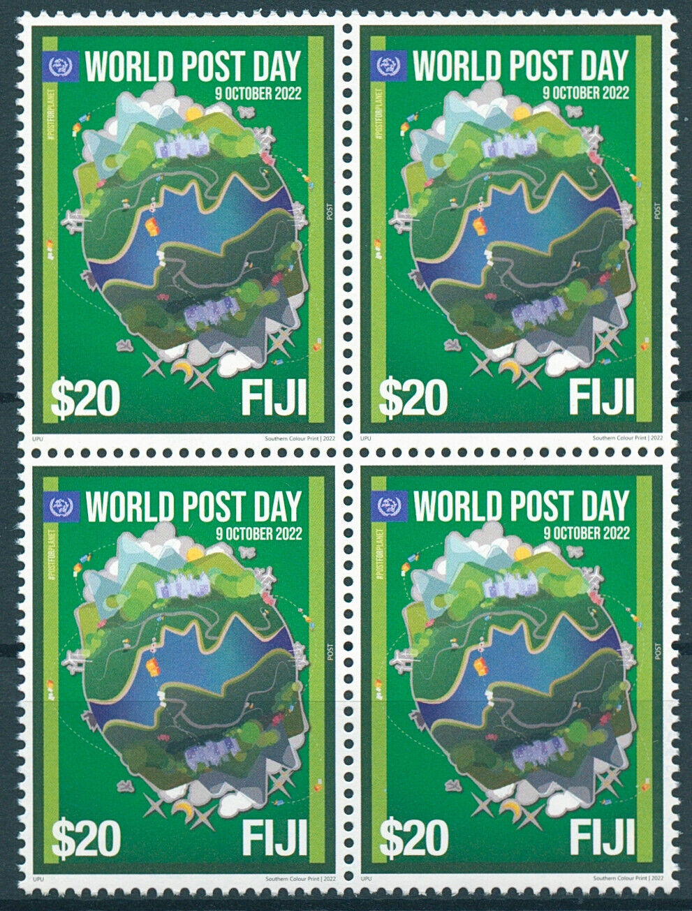 Fiji 2022 MNH Postal Services Stamps UPU World Post Day 4v Block