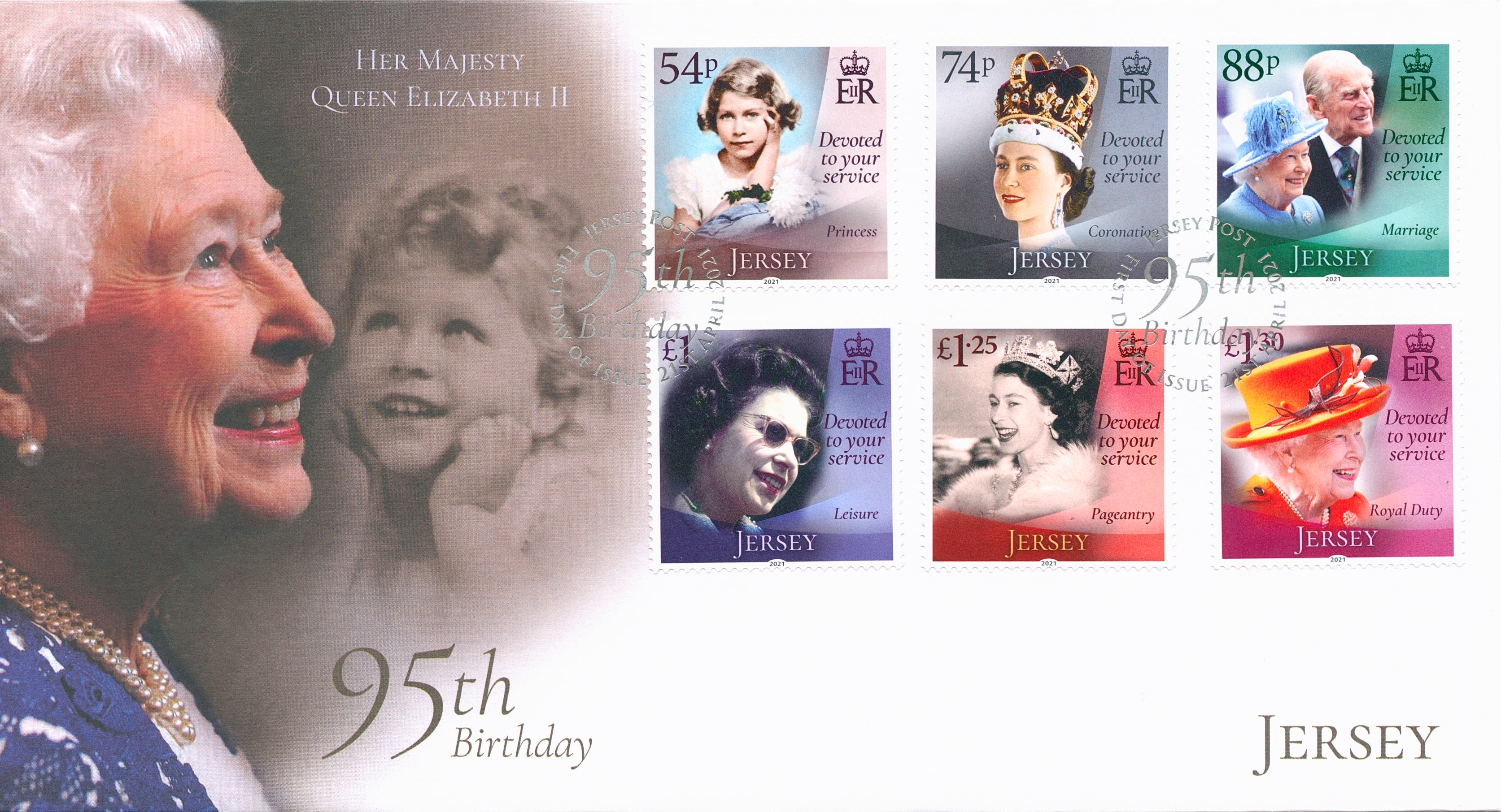 Jersey 2021 FDC Royalty Stamps Queen Elizabeth II 95th Birthday 6v Set