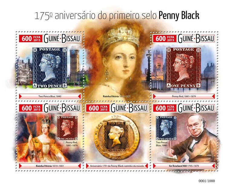 Guinea-Bissau 2015 MNH Stamps-on-Stamps Stamps Penny Black Rowland Hill 5v M/S