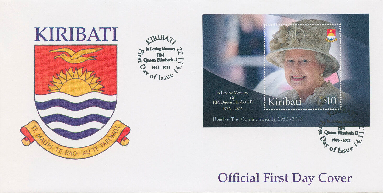 Kiribati 2022 FDC Royalty Stamps Queen Elizabeth II In Loving Memory 1v M/S