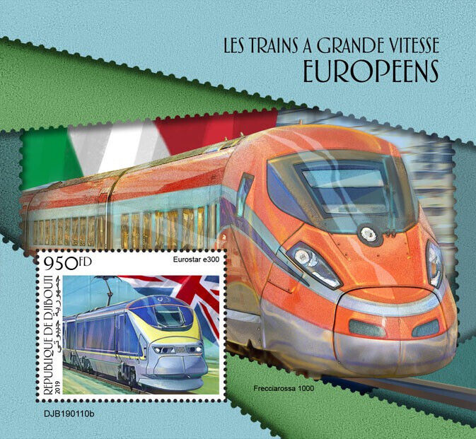 Djibouti 2019 MNH Rail Stamps European High-Speed Trains Eurostar e300 1v S/S