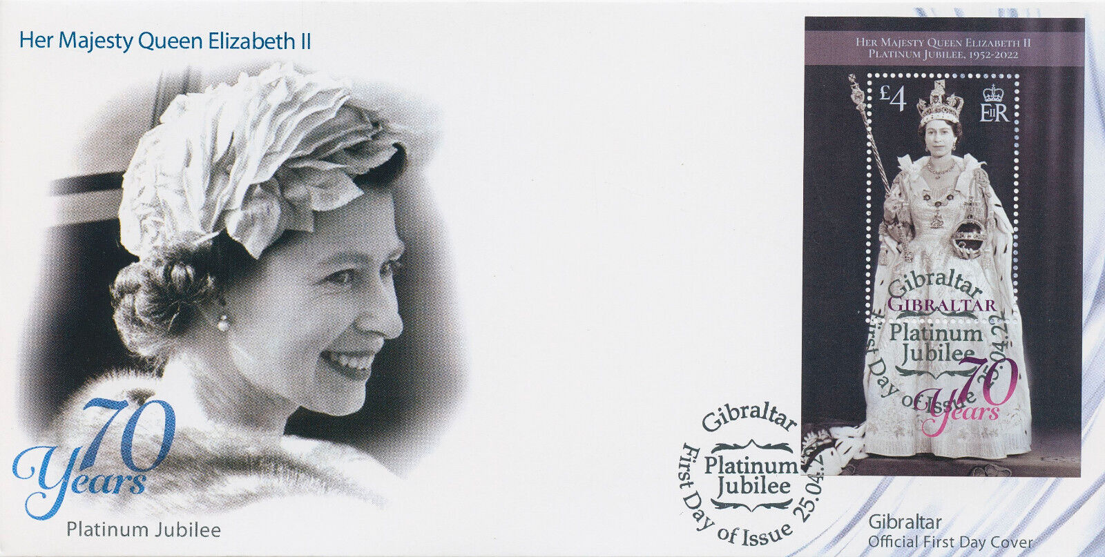 Gibraltar 2022 FDC Royalty Stamps Queen Elizabeth II Platinum Jubilee 1v M/S