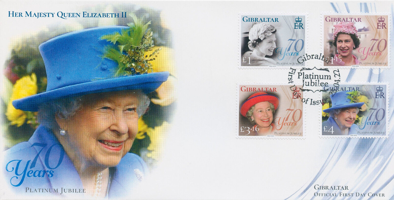 Gibraltar 2022 FDC Royalty Stamps Queen Elizabeth II Platinum Jubilee 4v Set