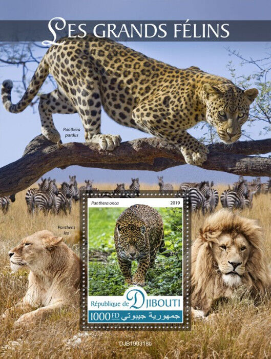 Djibouti 2019 MNH Wild Animals Stamps Tigers Jaguars Fauna 1v S/S