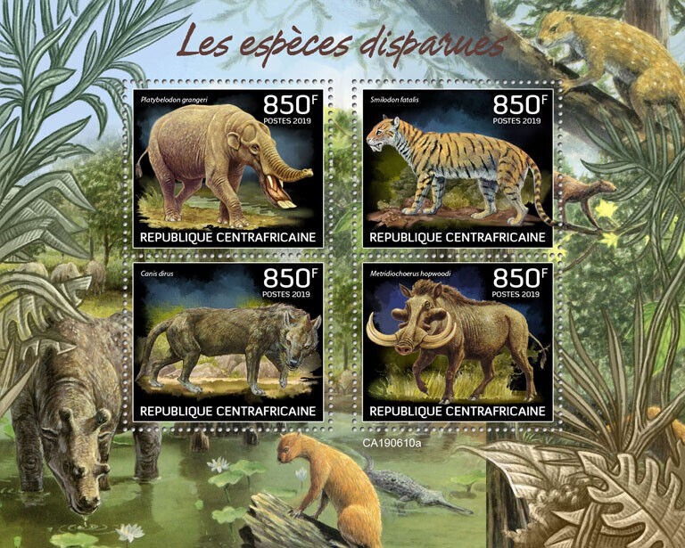Central African Rep 2019 MNH Extinct Species Stamps Smilodon Dire Wolf 4v M/S