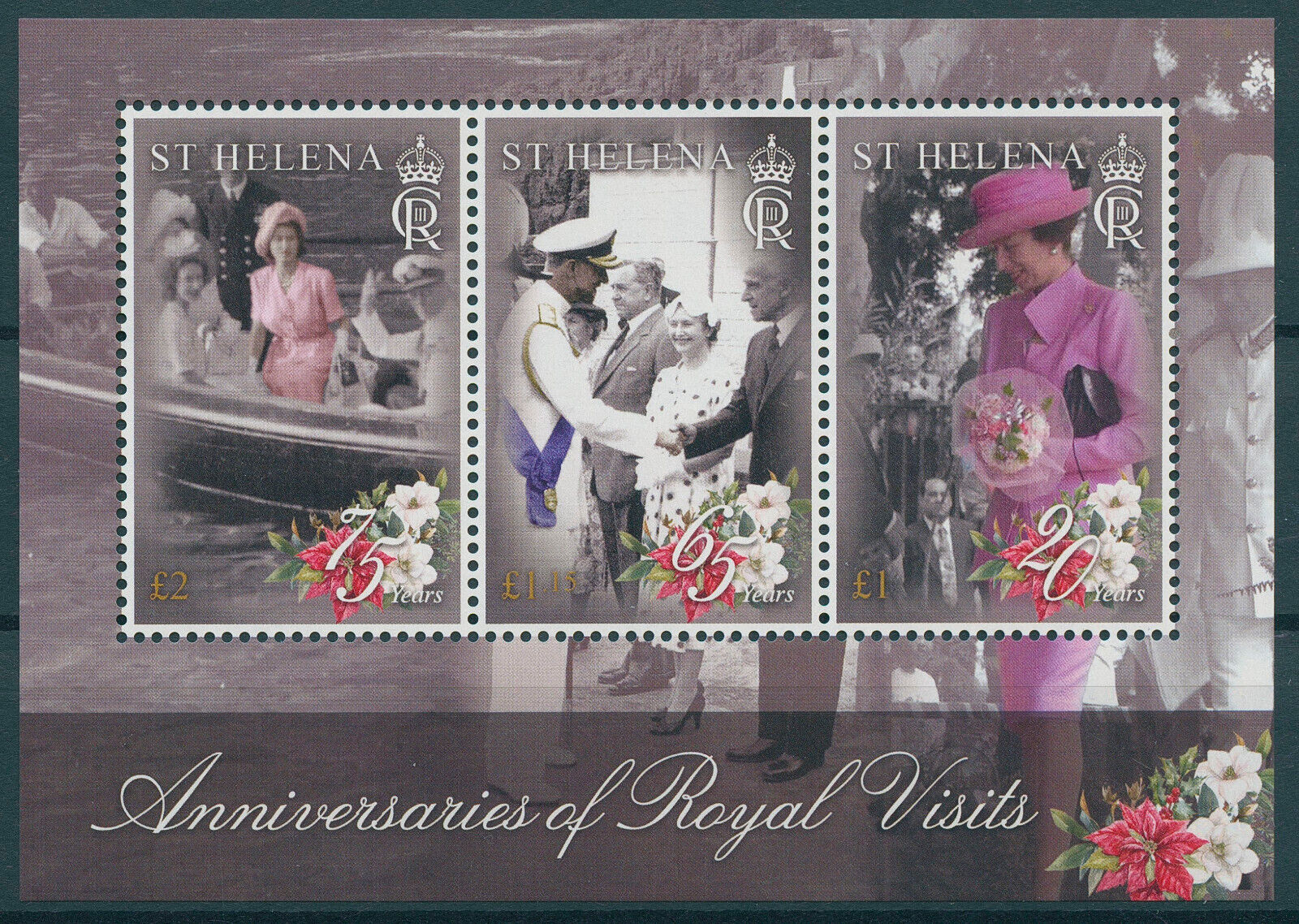 St Helena 2022 MNH Royalty Stamps Royal Visits George VI Prince Philip 3v M/S