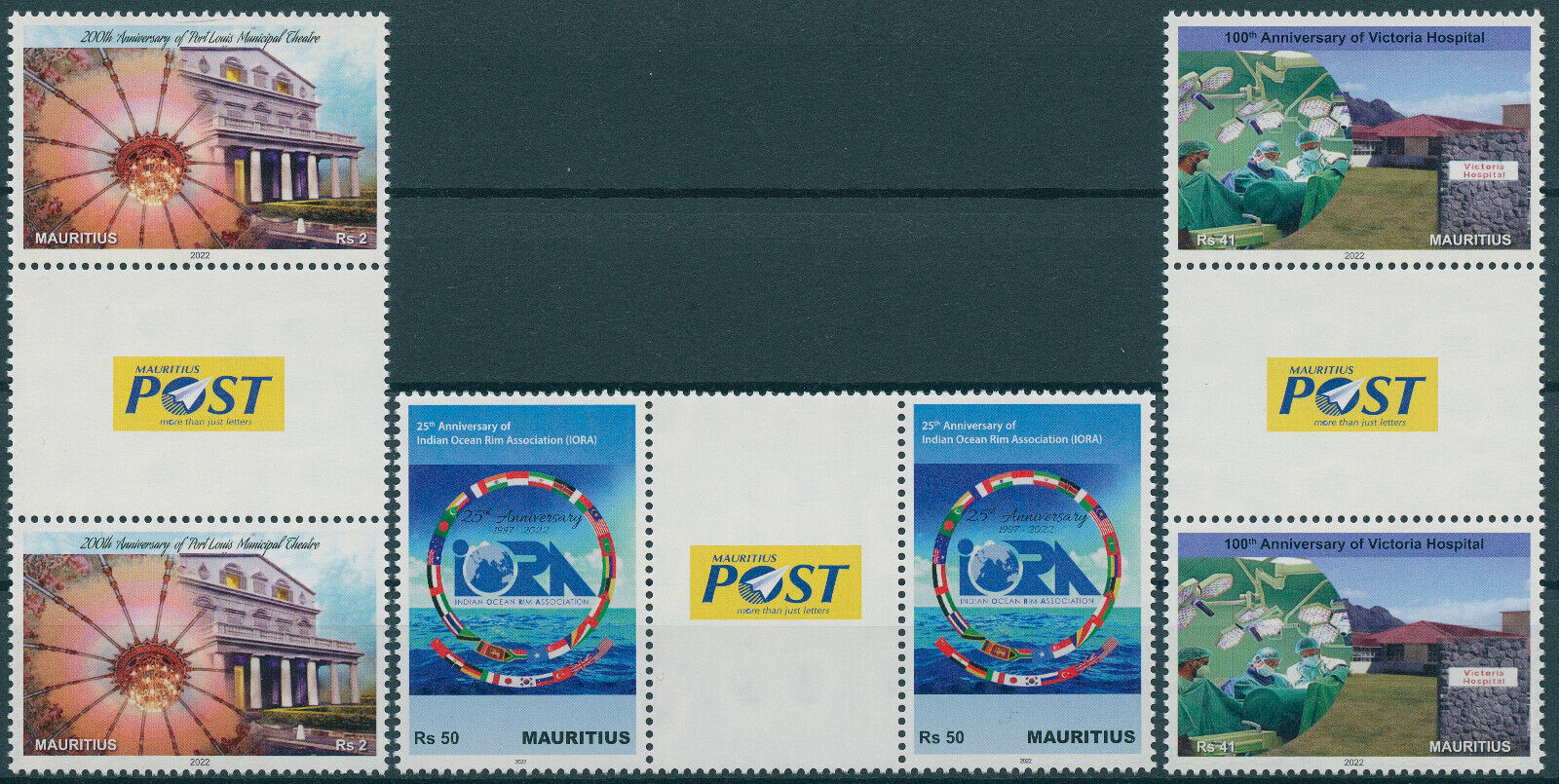 Mauritius 2022 MNH Anniversaries Stamps IORA Victoria Hospital in Gutter Pairs
