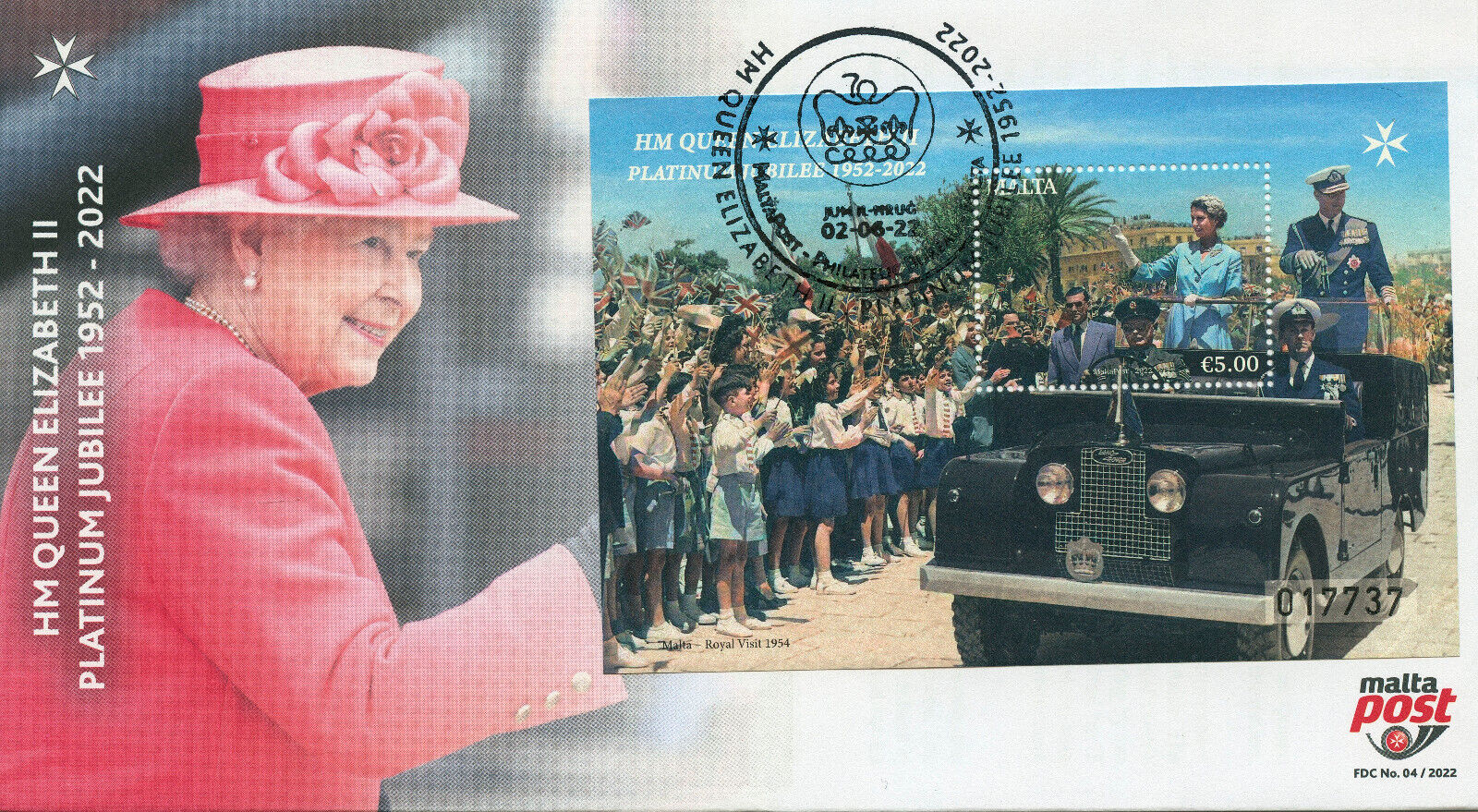 Malta 2022 FDC Royalty Stamps Queen Elizabeth II Platinum Jubilee 1v M/S