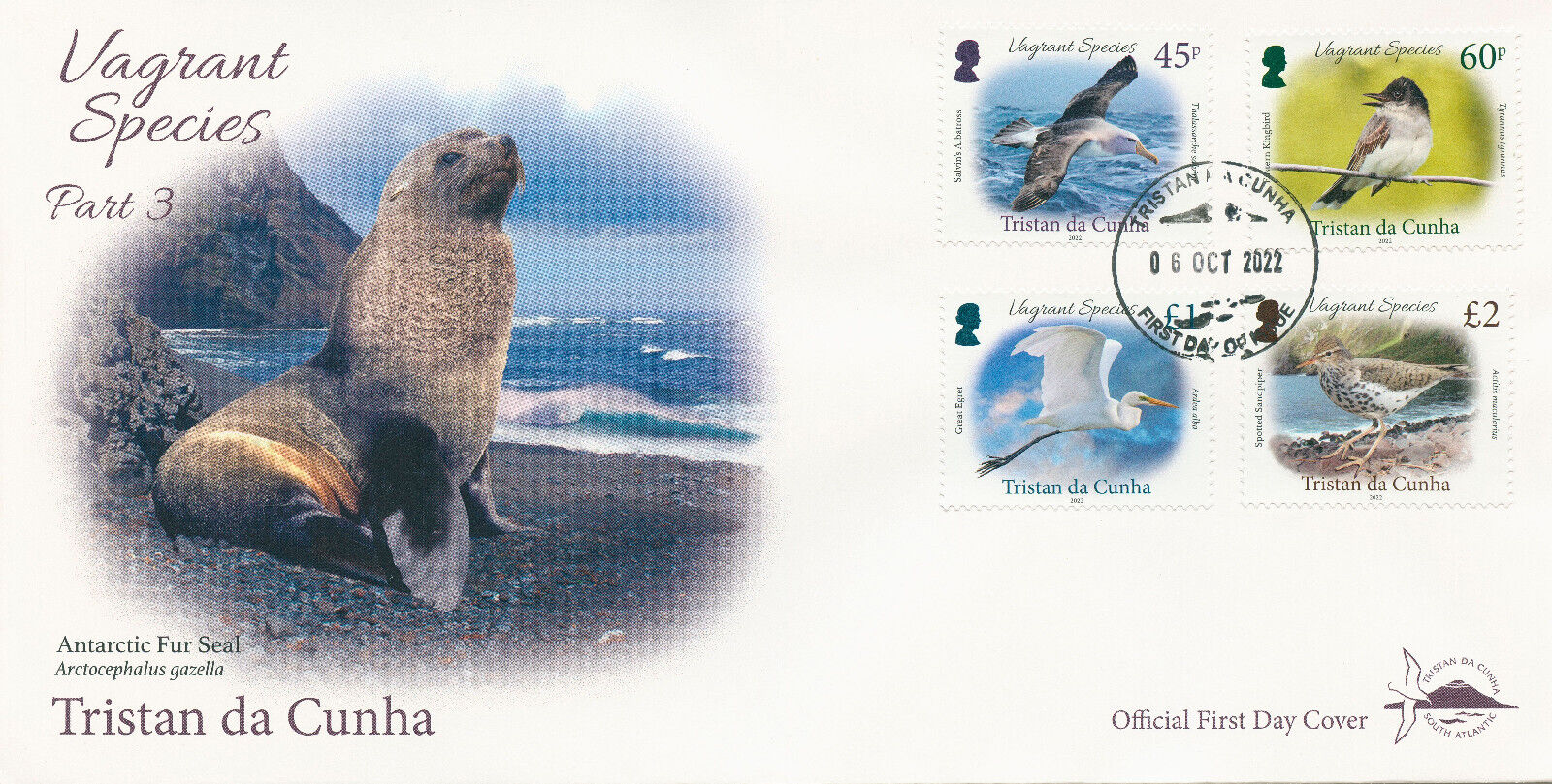 Tristan da Cunha 2022 FDC Birds on Stamps Vagrant Species Pt 3 Albatross 4v Set