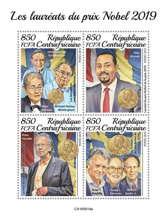Central African Rep 2019 MNH Nobel Prize Stamps Science Chemistry Peace 4v M/S
