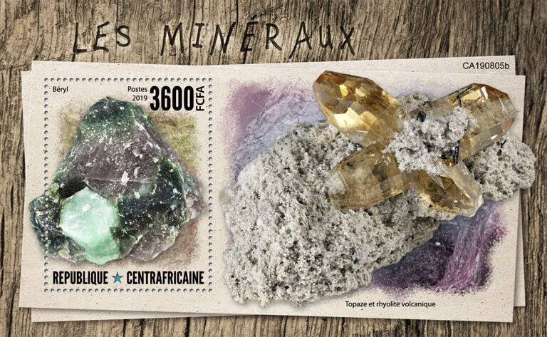 Central African Rep 2019 MNH Minerals Stamps Beryl Topaz 1v S/S