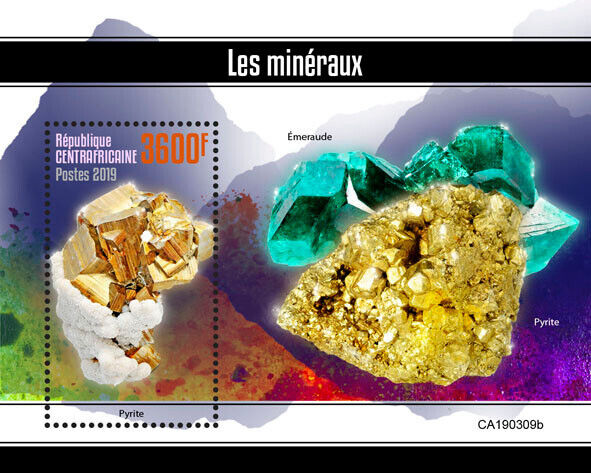Central African Rep 2019 MNH Minerals Stamps Emerald Pyrite 1v S/S