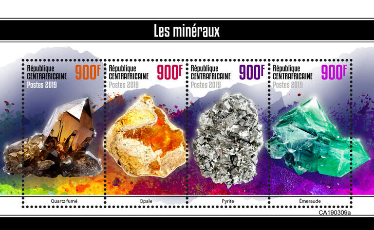 Central African Rep 2019 MNH Minerals Stamps Quartz Opal Emerald Pyrite 4v M/S