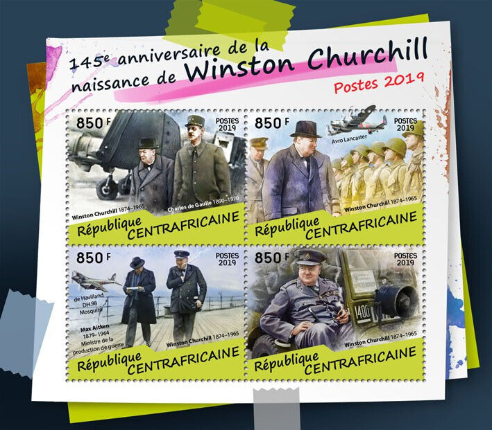 Central African Rep 2019 MNH People Stamps Winston Churchill De Gaulle 4v M/S