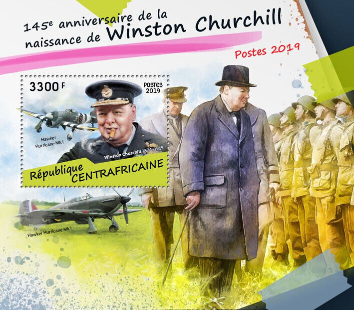 Central African Rep 2019 MNH People Stamps Winston Churchill Hurricane 1v S/S
