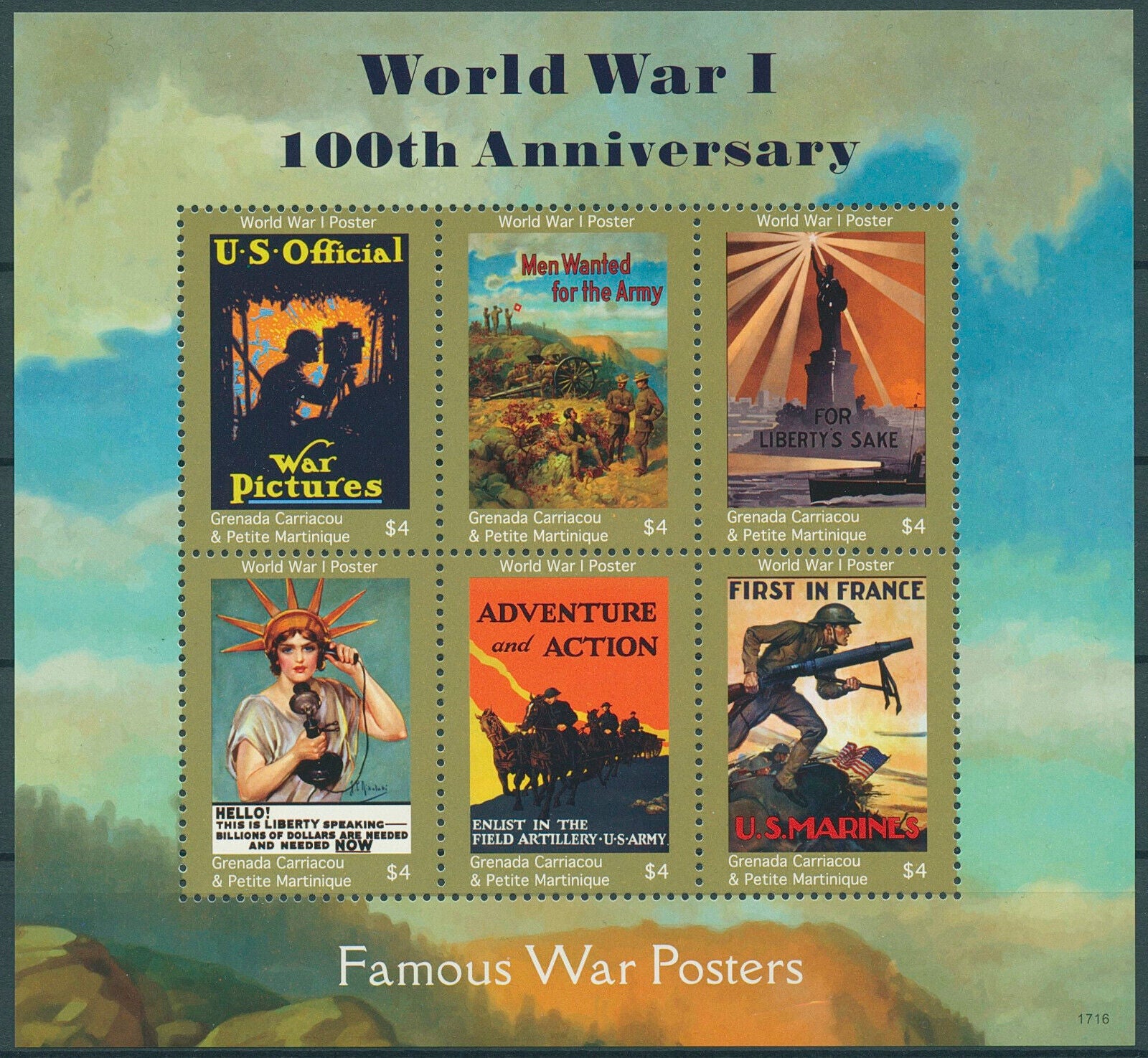 Grenada Grenadines 2017 MNH Military Stamps WWI WW1 100th Ann War Posters 6v M/S