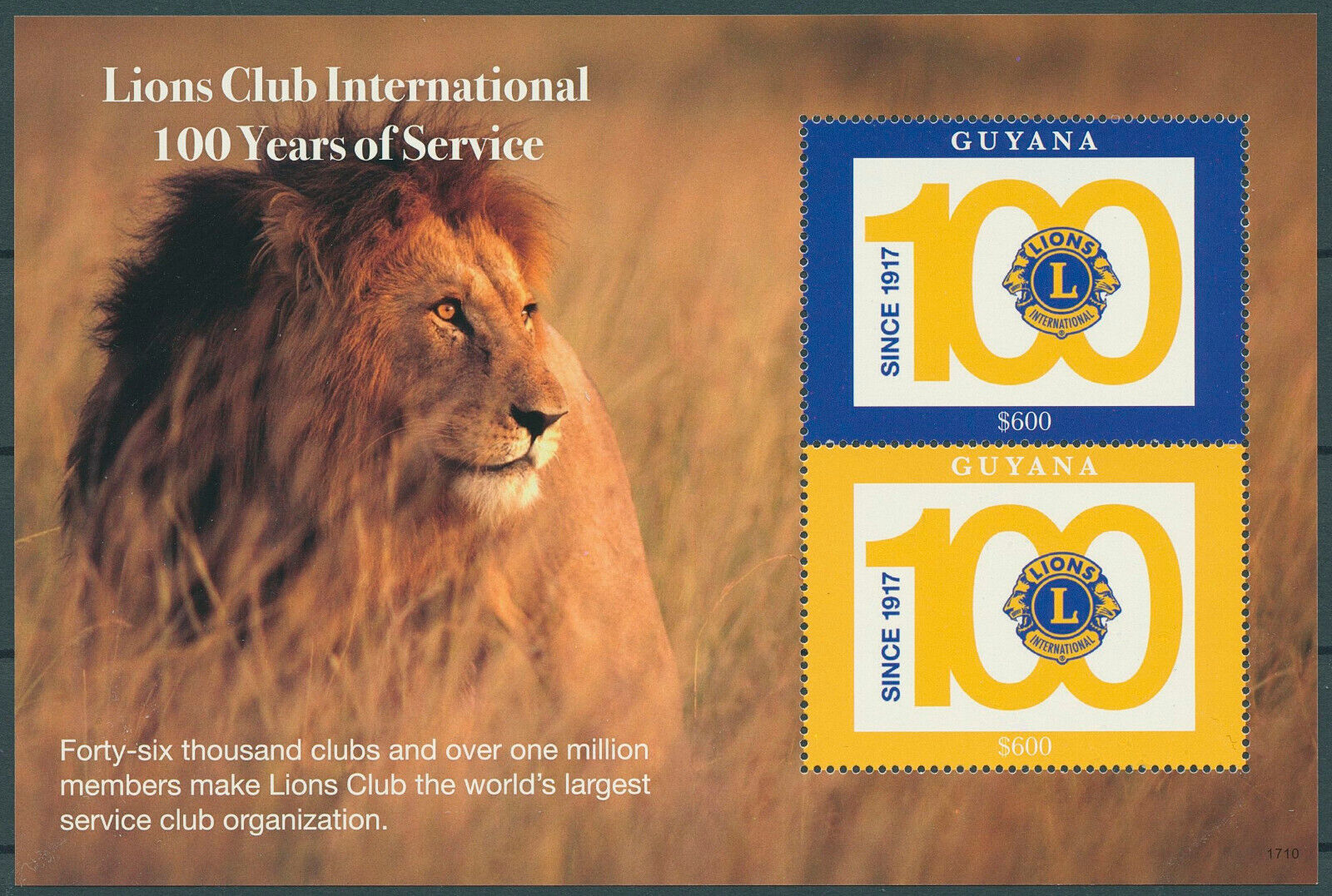 Guyana 2017 MNH Lions Club International Stamps Wild Animals Organizations 2v S/S
