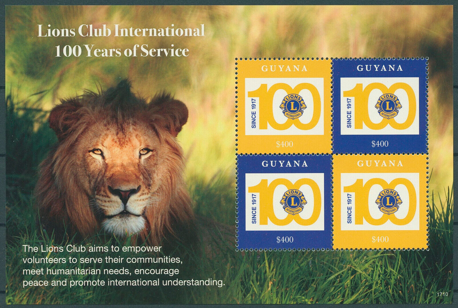Guyana 2017 MNH Lions Club International Stamps Wild Animals Organizations 4v M/S