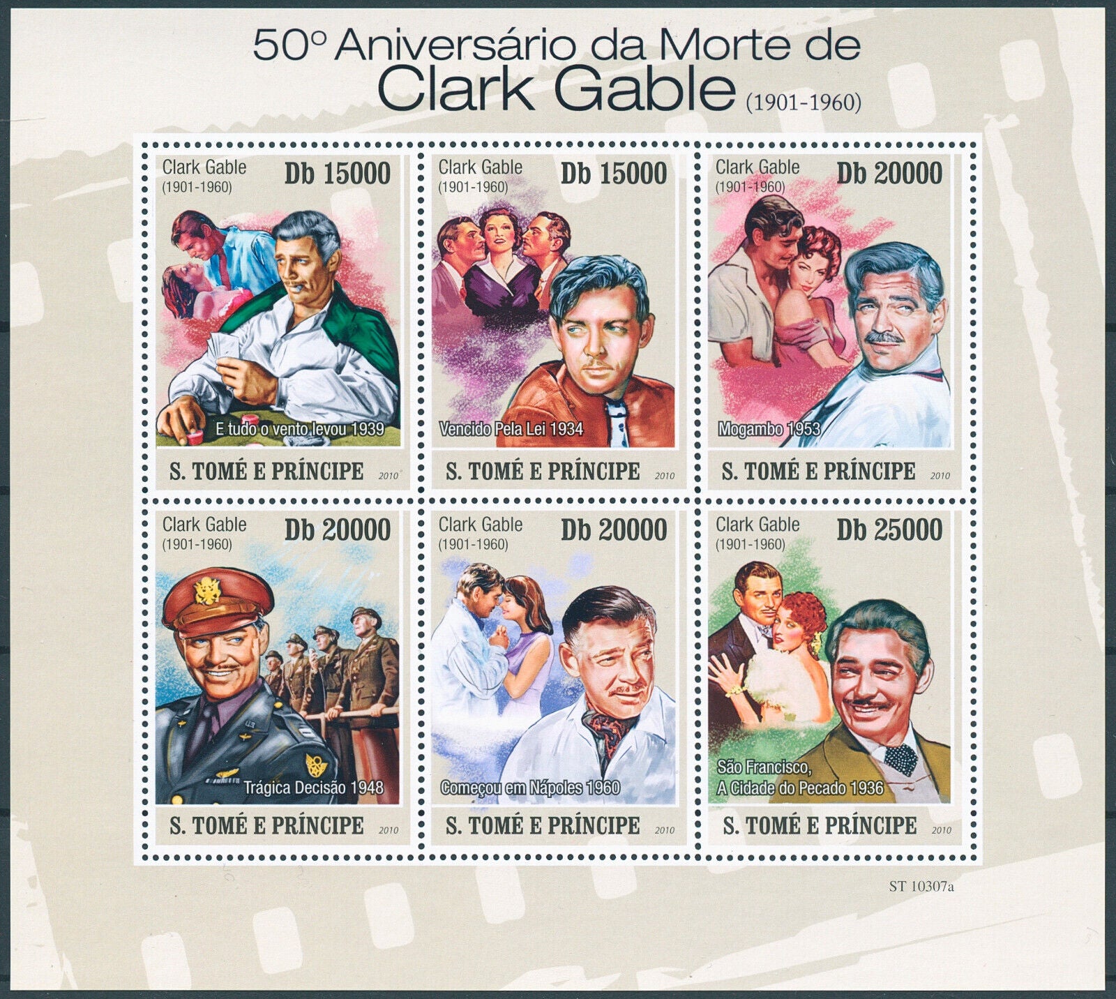 Sao Tome & Principe 2010 MNH People Stamps Clark Gable 50th Actors Movies 6v M/S