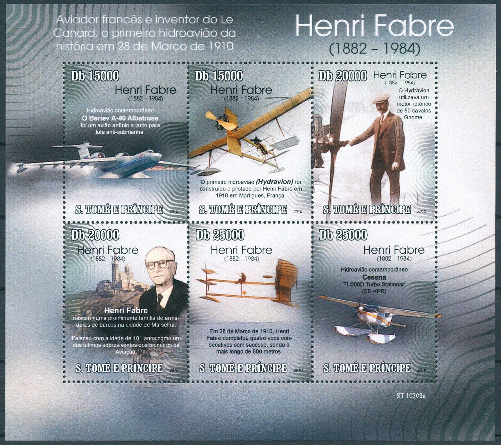 Sao Tome & Principe 2010 MNH Aviation Pioneers Stamps Henri Fabre Aviators 6v M/S