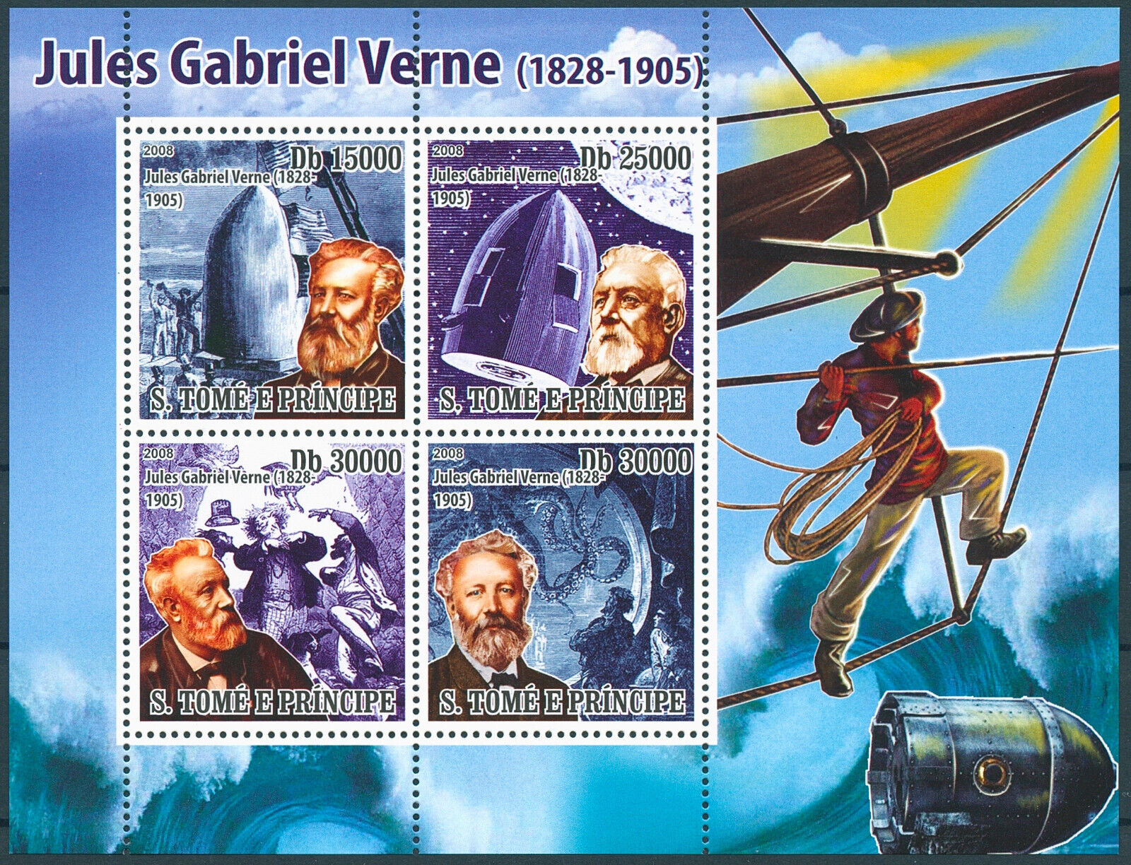 Sao Tome & Principe 2008 MNH Jules Verne Stamps Writers Science Fiction 4v M/S
