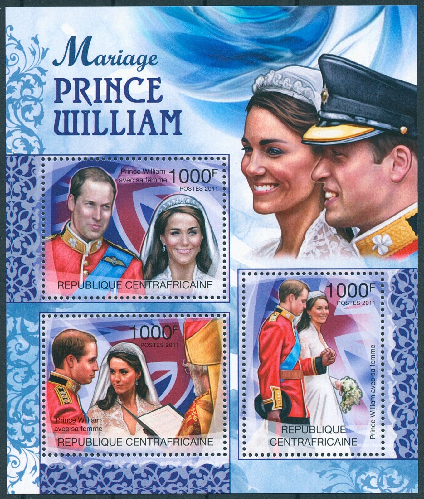 Central African Rep 2011 MNH Royalty Stamps Prince William & Kate Wedding 3v M/S