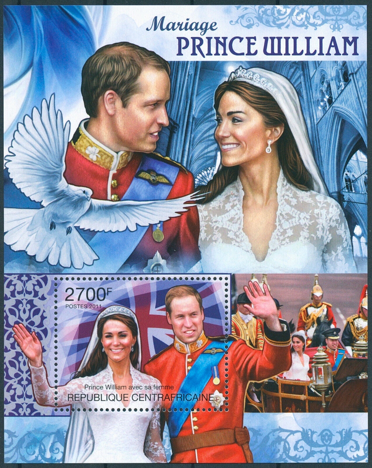 Central African Rep 2011 MNH Royalty Stamps Prince William & Kate Wedding 1v S/S