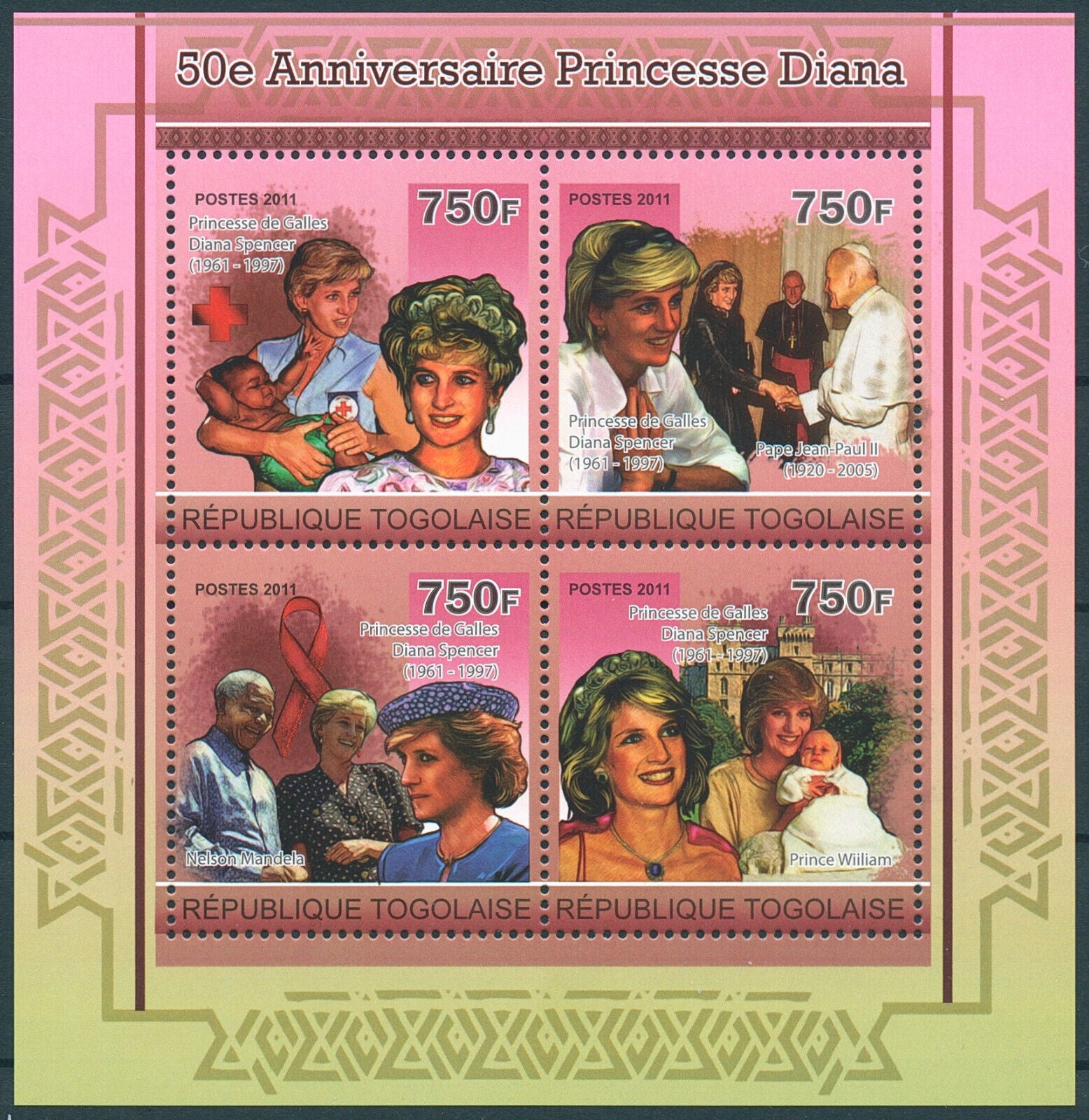 Togo 2011 MNH Royalty Stamps Princess Diana of Wales Famous People 4v M/S