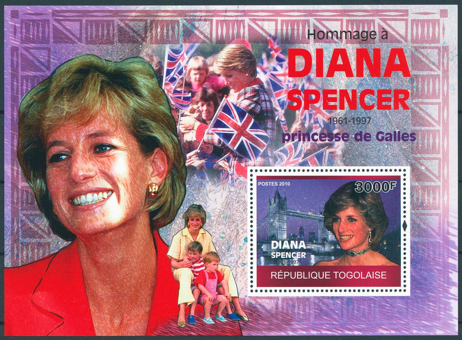 Togo 2010 MNH Royalty Stamps Princess Diana of Wales Tribute 1v S/S