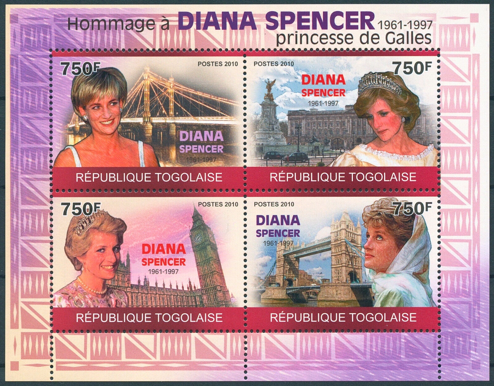 Togo 2010 MNH Royalty Stamps Princess Diana of Wales Tribute 4v M/S