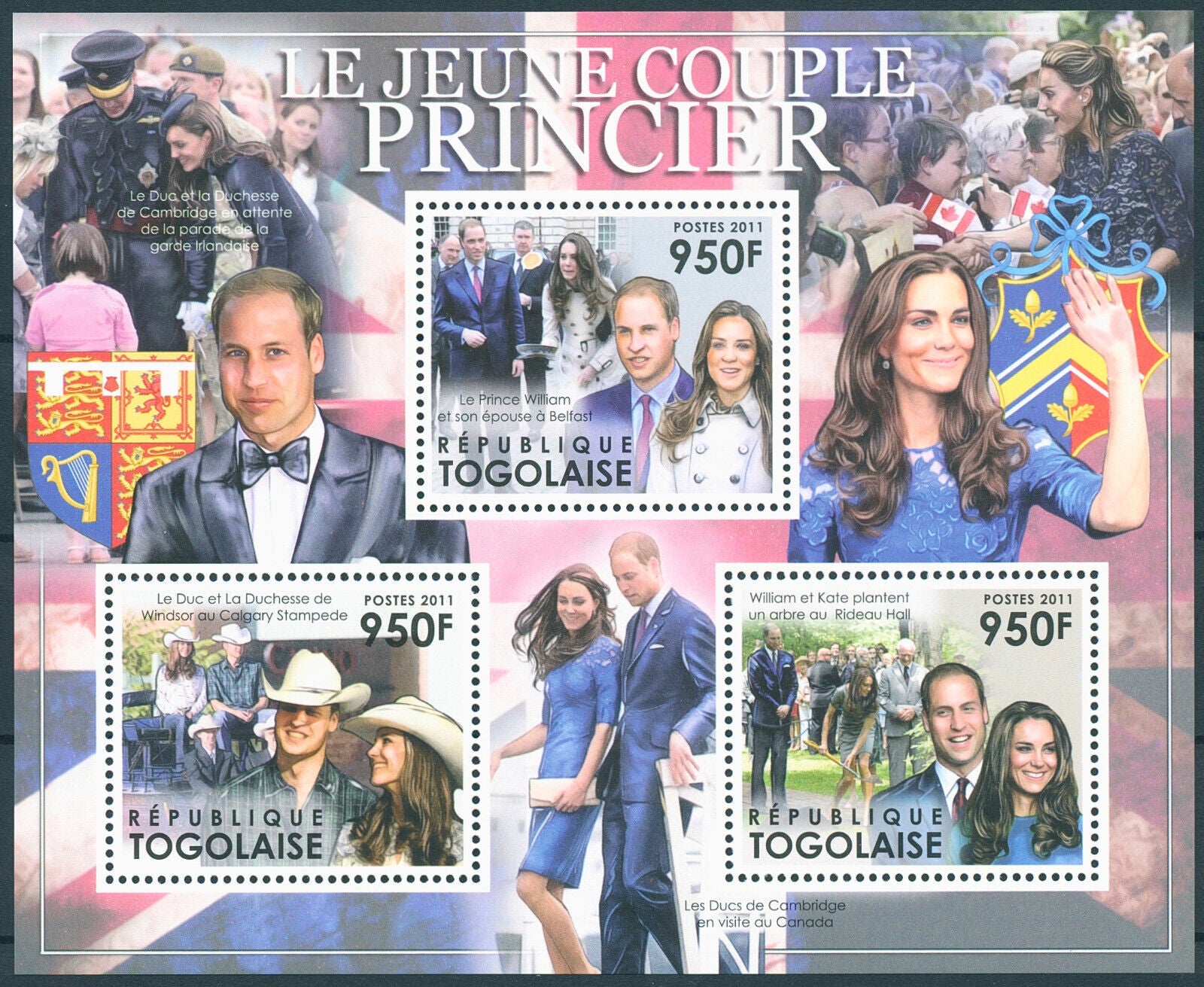 Togo 2011 MNH Royalty Stamps Prince William & Kate Royal Couple 3v M/S
