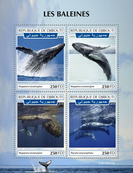 Djibouti 2019 MNH Marine Animals Stamps Whales Sperm Humpback Whale 4v M/S