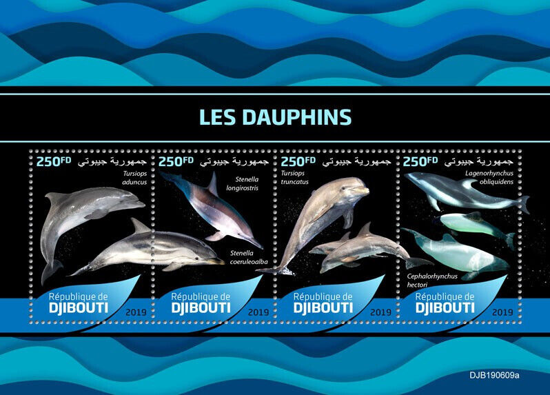 Djibouti 2019 MNH Marine Animals Stamps Dolphins Bottlenose Dolphin 4v M/S